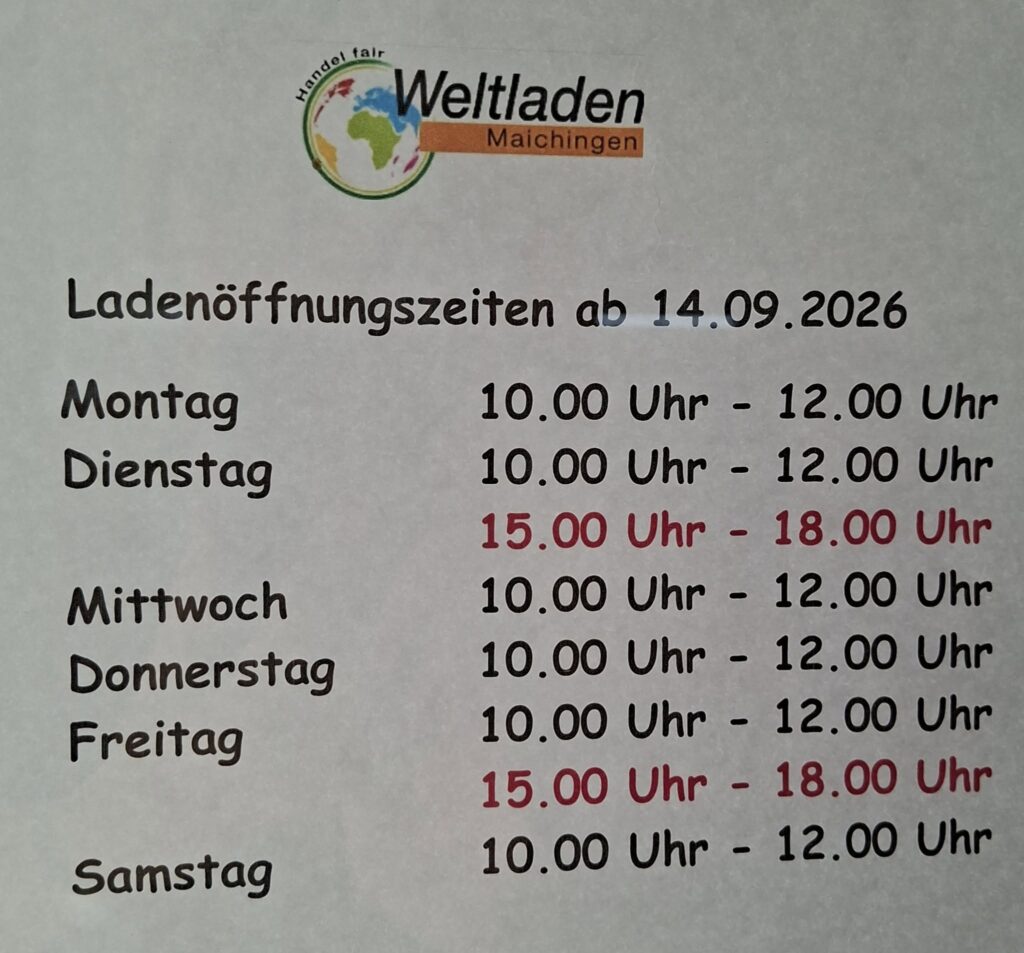 Liste der Öffnungszeiten: Mo-Sa 10-12 Uhr Di+Fr 15-18 Uhr