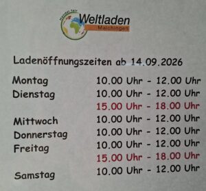 Liste der Öffnungszeiten: Mo-Sa 10-12 Uhr Di+Fr 15-18 Uhr